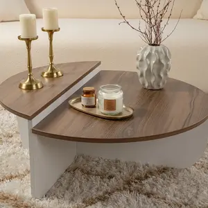 CALICOSY Lot de 2 tables basse L90 cm - 90 cm X 90 cm X 35 cm - ORION - Noyer/ Blanc pas cher