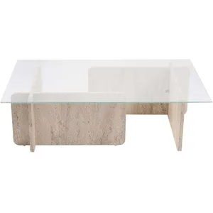 MENZZO Table basse design Azar L105cm Bois clair et Verre Transparent pas cher