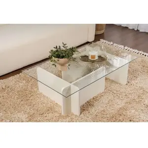 Table basse en verre et aggloméré Flavio blanc pas cher