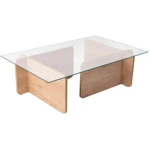 Table basse en verre et aggloméré Flavio chêne pas cher