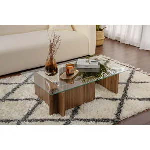 MENZZO Table basse design Azar L105cm Bois foncé et Verre Transparent pas cher