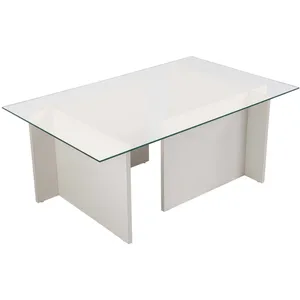 CALICOSY Table basse avec plateau en verre L105 cm - 105 cm X 65 cm X 40 cm - NOAH - Chêne blanc pas cher