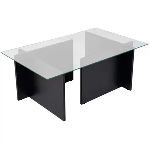 CALICOSY Table basse avec plateau en verre L105 cm - 105 cm X 65 cm X 40 cm - NOAH - Chêne noir pas cher