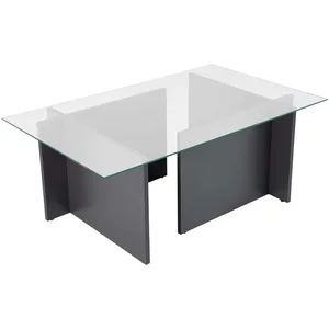 CALICOSY Table basse avec plateau en verre L105 cm - 105 cm X 65 cm X 40 cm - NOAH - Gris anthracite pas cher