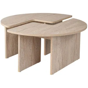 CALICOSY Lot de 2 tables basses - 90 cm X 90 cm X 41 cm - Beige Travertin - MOIRA pas cher