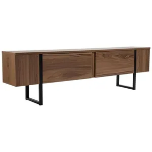 CALICOSY Meuble TV 2 portes abattantes L180 cm - 180 cm X 29,5 cm X 50 cm - SERENITY - Noyer/ Noir pas cher