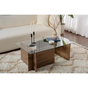 CALICOSY Table basse avec plateau en verre L105 cm - 105 cm X 65 cm X 40 cm - NOAH - Noyer pas cher