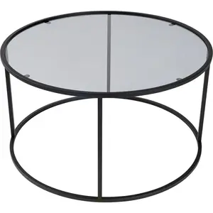Table basse ronde en métal et verre Aurum noir pas cher