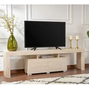 MENZZO Meuble tv moderne 2 portes L180cm Diapazon Effet travertin beige pas cher