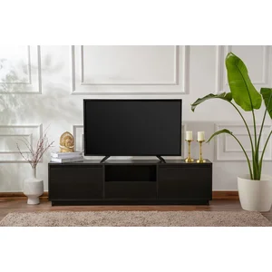 CALICOSY Meuble TV 3 portes rabattables et 1 niche ouverte L160 cm - 160 cm X 29,5 cm X 42 cm - VANGUARD - Bois noir pas cher