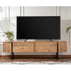 MENZZO Meuble tv moderne 2 portes basculantes Domenica L180cm Bois foncé et Noir pas cher