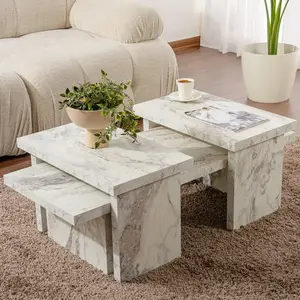 MENZZO Ensemble table basse et 2 bouts de canapés gigognes Bernin Bois Effet marbre pas cher