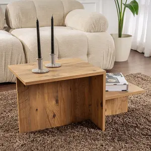 CALICOSY Table basse 2 niveaux L90 cm - 90 cm X 45 cm X 40 cm - HARMONY - Pin atlantique pas cher