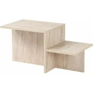 CALICOSY Table basse 2 niveaux L90 cm - 90 cm X 45 cm X 40 cm - HARMONY - Travertin pas cher