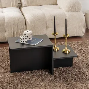 CALICOSY Table basse 2 niveaux L90 cm - 90 cm X 45 cm X 40 cm - HARMONY - Bois noir pas cher