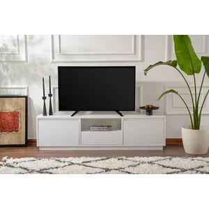 CALICOSY Meuble TV 3 portes rabattables et 1 niche ouverte L160 cm - 160 cm X 29,5 cm X 42 cm - VANGUARD - Blanc pas cher