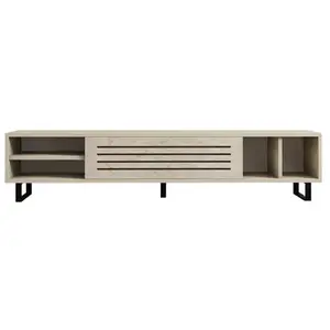 CALICOSY Meuble TV 1 porte abattante et 4 niches décor travertin L160 cm - 160 cm X 40 cm X 35 cm - SAFIR pas cher