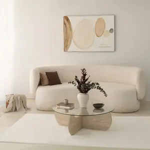 MENZZO Table basse ronde design Vogue D90cm Verre Transparent et Effet travertin Beige pas cher