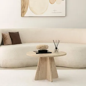 MENZZO Table basse design Fungi D60cm Effet travertin Beige pas cher