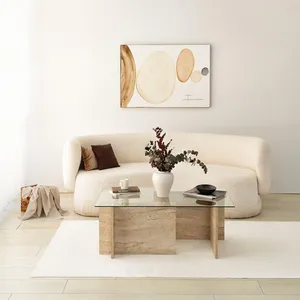 MENZZO Table basse design Kinda L105cm Verre Transparent et Effet travertin Beige pas cher