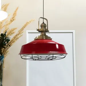 BAMYUM Suspension Luminaire Asletl Industrielle en Métal Rouge Peint à la Main Lustre Vintage E27 Ø40 cm pour Salon, Chambre ou Salle à Manger pas cher