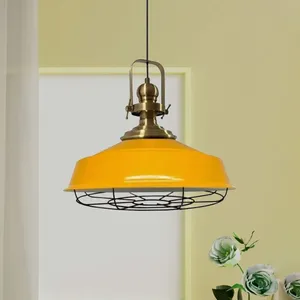 BAMYUM Suspension Luminaire Asletl Industrielle en Métal Jaune Peint à la Main Lustre Vintage E27 Ø40 cm pour Salon, Chambre ou Salle à Manger pas cher