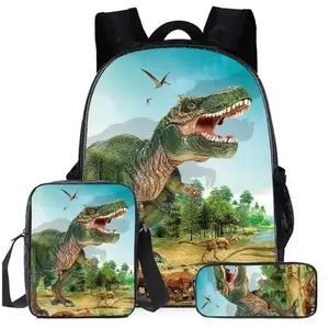 CARTABLEgrave Dos Garccedilons Sac deacutecole Primaire Cartable Dinosaure avec Sac Repas Trousse agrave Crayons Sets de Sacs Sc225 pas cher