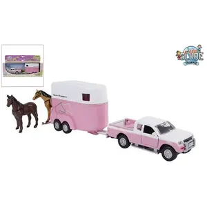 Van Manen Kids Globe Die Cast tirer Mitsubishi avec remorque à chevaux
