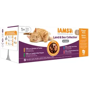 48x85g IAMS Delights Adult Terre & Mer en sauce - Pâtée pour chat pas cher
