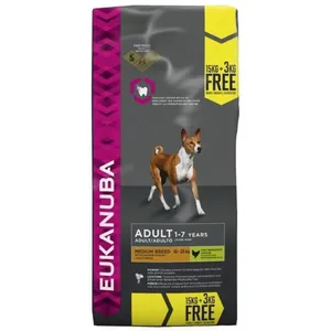 15kg Adult Medium Breed poulet Eukanuba Croquettes pour chien + 3kg offerts ! pas cher