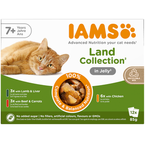 Sparpaket: 24x85g IAMS Advanced Nutrition Senior 7+ Land Collection in Gelee Katzenfutter nass pas cher