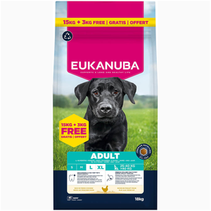 15kg Eukanuba Premium Nutrition Adult Large & Giant Breed nourriture pour chiens sèche au poulet + 3kg offerts ! pas cher