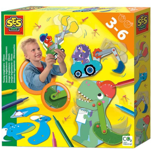 SES - Jonge ingenieurs - Dino's - bouw zelf 4 dino's en bouwvoertuigen - inclusief 6 viltstiften - Dinosaurus Speelgoed pas cher