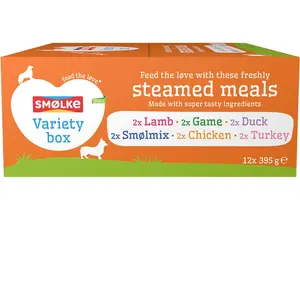 Smolke 12x395g Smølke Steamed Meal mélange de variétés (6 variétés) pâté pour chien pas cher