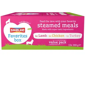 Smolke 12x395g Smølke Steamed Meal mélange de favoris (3 variétés) pâté pour chien pas cher