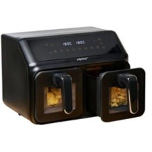 alpina Dubbele Airfryer 8L- Heteluchtfriteuse met Digitaal Display - Air Fryer met Timer en Temperatuur 60 tot 200  - Duo Airfryer XXL met 8 Kookprogramma's en Kijkvensters - Zwart