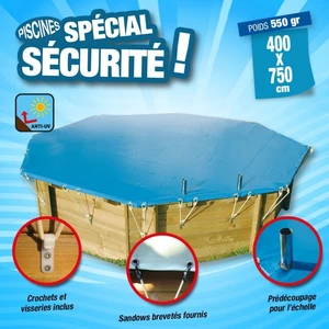 Bâche de sécurité et hivernage - UBBINK - Pour piscine bois Ubbink - 400 x 750 cm - Bleu