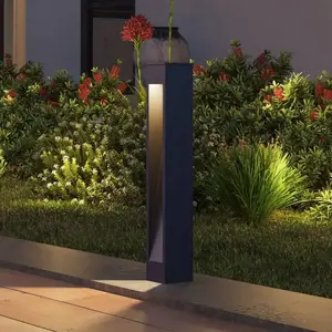 Calex Ivrea Solar Tuinpaal - Moderne staande buitenlamp - Zonne-energie Sokkellamp - Buiten - Waterdicht - Zwart