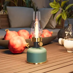 Calex Lavinio Oplaadbare Tafellamp - Draadloos - LED Olielamp - Camping Lamp - Binnen en Buiten - Warm Wit Licht - Dimbaar - Groen