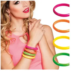 Bracelets fluos adulte - NO NAME - Lot de 4 - Rose, jaune, vert et orange fluo - Diamètre 7 cm pas cher