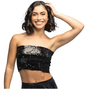 Boland - Top Sparkle zwart (M/L) - Volwassenen - Niet van toepassing - Festival - Rave - Bandeautop - Strapless