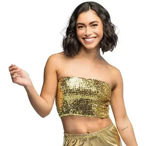 Boland - Top Sparkle goud (M/L) - Volwassenen - Niet van toepassing - Festival - Rave - Bandeautop - Strapless