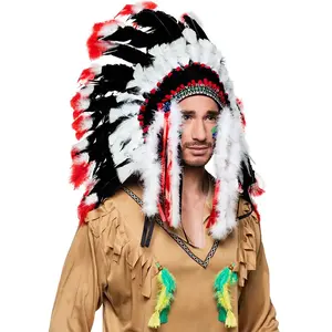 Comparateur de prix : Coiffe de plumes Apache noire et rouge - BOLAND - Indien - Accessoire ...