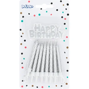 Boland - 16 Kaarsjes & topper 'Happy Birthday' zilver Zilver - Geen thema - Verjaardag pas cher
