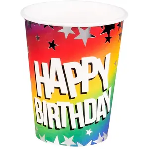 Boland 30302 Lot de 10 gobelets Happy Birthday 210 ml 100% papier anniversaire pas cher