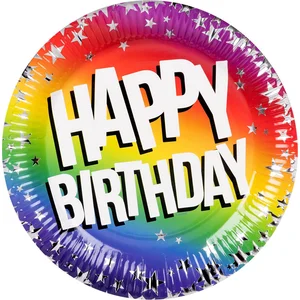 Boland 30300 Lot de 10 assiettes de fête Happy Birthday 23 cm 100% papier anniversaire pas cher