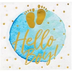 Boland 20 SERVIETTES DE TABLE JETABLE PAPIER HELLO BOY 33CM BLEU Bleu pas cher
