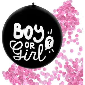 Boland - Latex confettiballon 'Boy or Girl' roze vulling - Roze - Confetti ballon pas cher