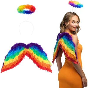 Boland - Set Engel regenboog Multi - Volwassenen - Vrouwen - Engel - Accessoireset - Pride - Carnaval - Themafeest - Cosplay pas cher