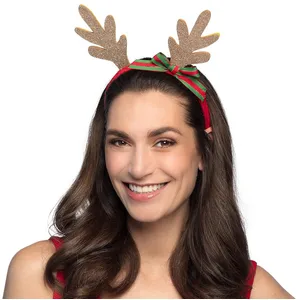Boland Serre-tête renne bois pailleté or noeud adulte - Accessoire de Noël - Blanc pas cher